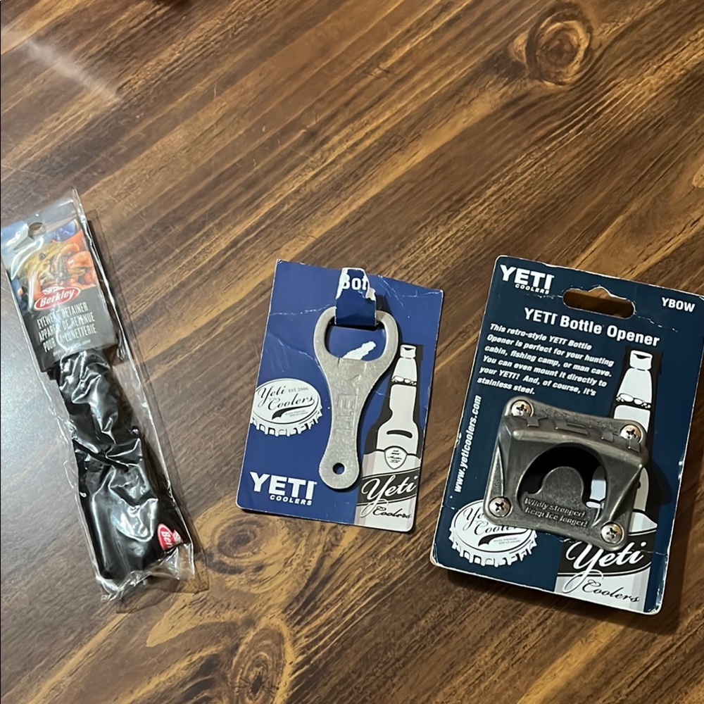 YETI Gray Metal Bottle Opener x2 plus 1 Berkeley eyewear retainer